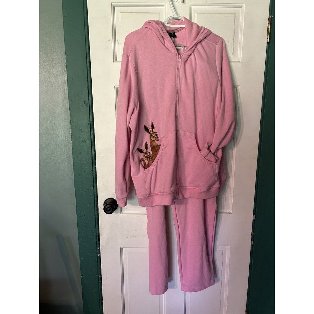 Bob Mackie Wearable Art Pink Kangaroo Hoodie & Pants Set 1X